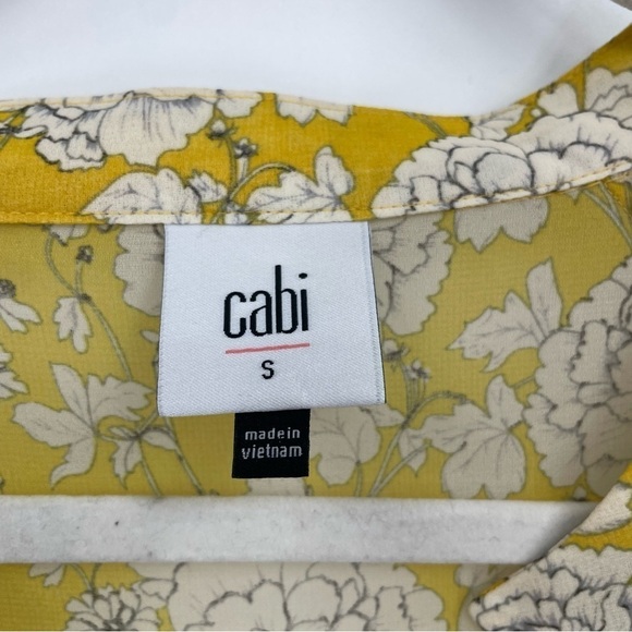CABI 5713 Floral Print Gather Blouse Semi Sheer in Yellow Sz S - Picture 2 of 7